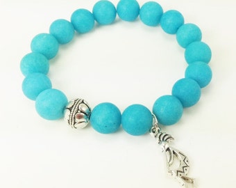 Kokopelli Bracelet Turquoise Matte Jade Stretch Bracelet, Fertility Bracelet Charm