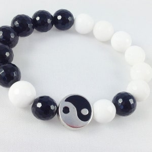 Yin-Yang-Armband, schwarz-weiß Achat Strecken Perlen Armband, Yoga-Armband. Schutz Braclet