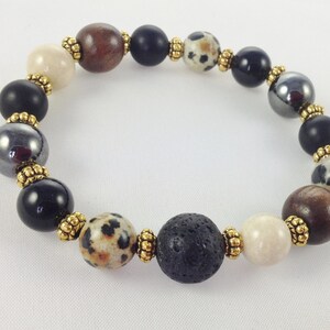 Men&#39;s Onyx Stretch Beaded Bracelet, Fossil Beaded Men&#39;s Bracelet, Men&#39;s Jewerly, Gift for Him