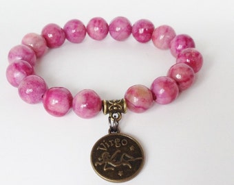 Virgo Sternzeichen Charm Stretch Perlen Armband rosa Achat