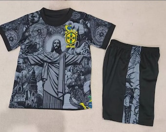 Maillot De Foot Personnalisé – Jesus Brazil – Pour Homme Et Enfant – Nom Et Numéro Imprimés – Tissu Respirant