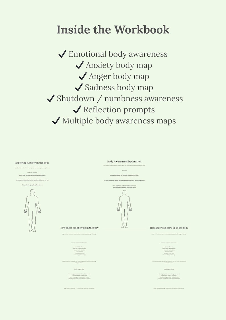 Emotions Through the Body Workbook | Body Awareness Map | Somatic ...