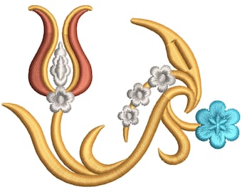 Ottoman Curved Tulip Floral Embroidery Design (Digital Download)