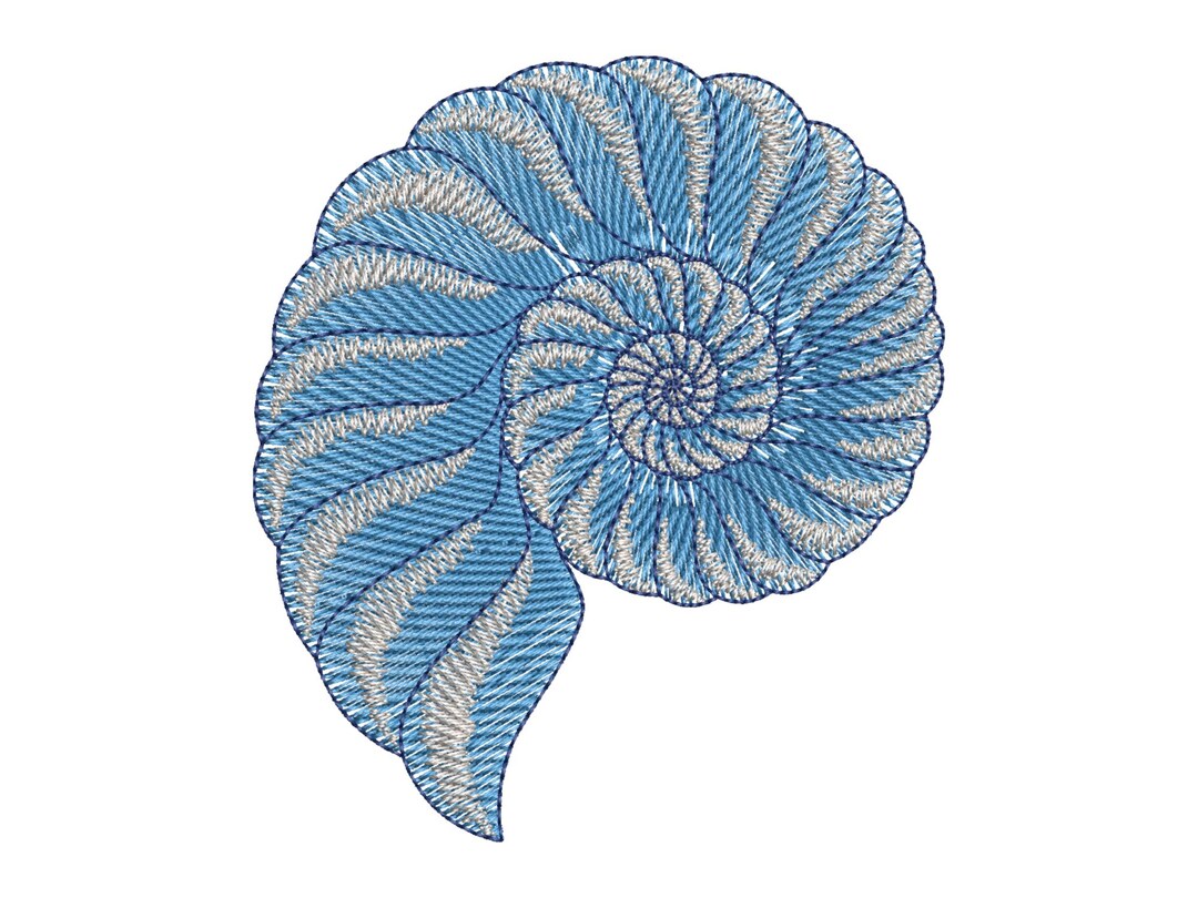 Blue Ammonite Shell Embroidery Design and Fossil Spiral Pattern ...
