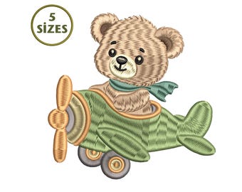 Pilot Teddy Bear Airplane Embroidery Design | Baby and Kids Machine Embroidery (Digital Download)