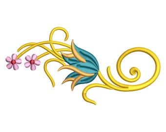 Ottoman Curved Tulip Floral Embroidery Design (Digital Download)