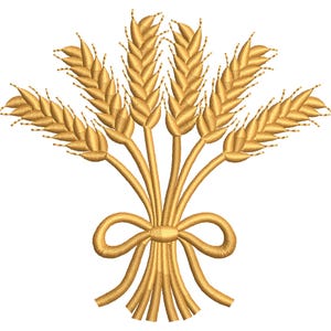 Motif de broderie « Bouquet de blé rustique » avec ruban, ensemble botanique « Récolte dorée » (téléchargement numérique)
