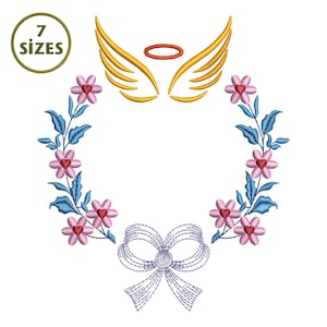 Engelsflügel Blumenkranz Stickdatei (Digitaler Download)