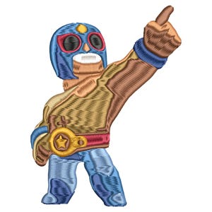 Cute Masked Wrestler Embroidery Design Cartoon Luchador Character Pattern (Digital Download)