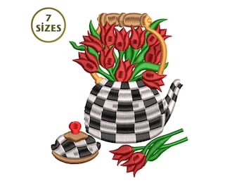 Tulip Teapot Placemat Embroidery Design (Digital Download)