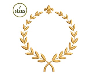 Fleur de Lis Laurel Wreath Embroidery Design (Digital Download)