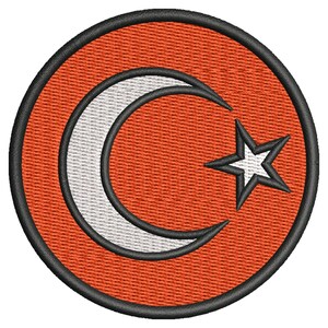 Round Crescent Star Emblem Embroidery Design, Turkish Style Machine Embroidery Patch (Digital Download)