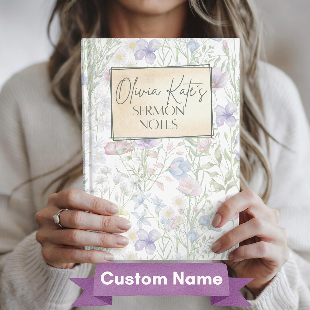Personalized Sermon Notes Hardcover Journal, Custom Name Floral Church ...
