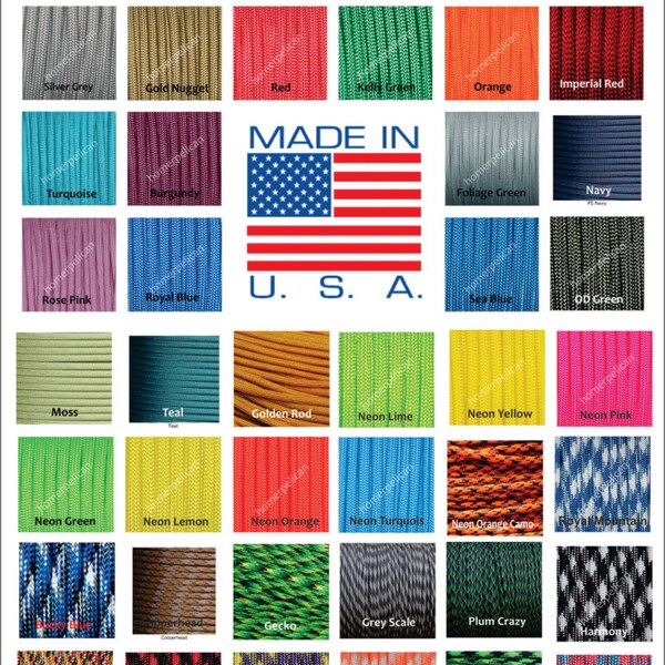 Para chute Cord 550 for Sale 7 Strand Military Spec Type III Over 60 Paracord Colors MADE IN U.S.A  25 Ft.