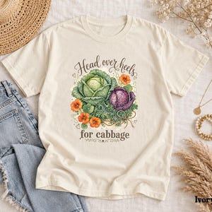 Cabbage Shirt, Head Over Heels for Cabbage Watercolor Vegetable Garden Tee, Gardener Gift for Women, Funny Garden Shirt