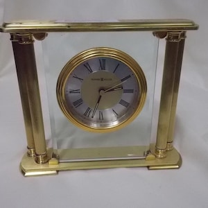 Howard Miller Brass Carriage Clock Roman Numeral Column Desk Mantel Decor