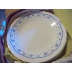 Juego de vajilla vintage Corning Corelle Morning Blue de 7 piezas: platillos, tazas y cuencos.