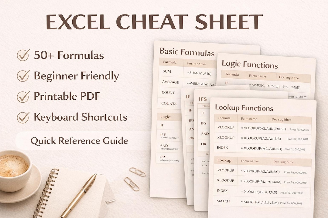 Excel Cheat Sheet Printable | Excel Formulas Guide | Beginner Excel ...