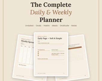 Planificador diario y semanal completo / Metas, hábitos y comidas sin fecha (Descarga digital)