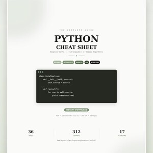 Guía rápida de Python: La guía completa / PDF imprimible de 38 páginas / Referencia de programación para principiantes y profesionales + Algoritmos / Descarga instantánea imagen 4