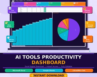 Panel de control de Excel para herramientas de IA / Hoja de cálculo de productividad / Descarga digital / Planificador de IA 2026