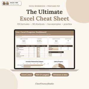 Ultimate Excel Cheat Sheet, Excel Formulas Workbook, 100 Excel Formulas, Excel Shortcuts, Printable PDF, Excel Practice, Learn Excel
