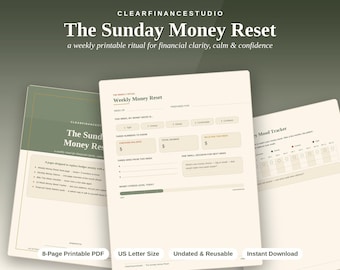 Planificador financiero semanal en PDF / Planificador imprimible para reiniciar el presupuesto los domingos, registro de estado de ánimo y presupuesto y lista de verificación de facturas / Descarga instantánea con estética Sage