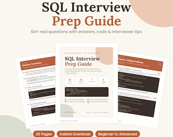 Guía de preparación para entrevistas de SQL, 64 preguntas y respuestas, entrevista para analista de datos, hoja de referencia de SQL, entrevista simulada, PDF imprimible