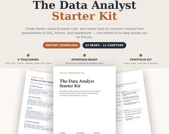 Data Analyst Starter Kit | SQL, Excel, Python Cheat Sheets (Printable PDF)