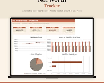 Plantilla de Excel para el seguimiento del patrimonio neto / Panel de control automatizado de finanzas personales / Hoja de cálculo para activos, pasivos y objetivos / Descarga digital