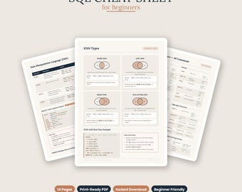 SQL Cheat Sheet for Beginners PDF | SQL Commands Reference | Printable Study Guide | Data Analyst Resource