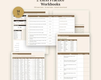 Paquete de libros de ejercicios para practicar fórmulas de Excel, 193 ejercicios, panel de control con autocomprobación (compatible con Google Sheets)