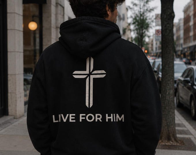 Featured listing image: Live for Him Christian Oversize Fleeced Hoodie