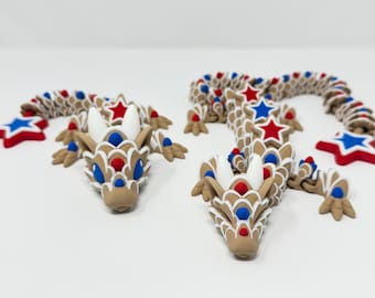 USA Star Cookie Dragon - Articulated- 3D printed - Red, White, & Blue