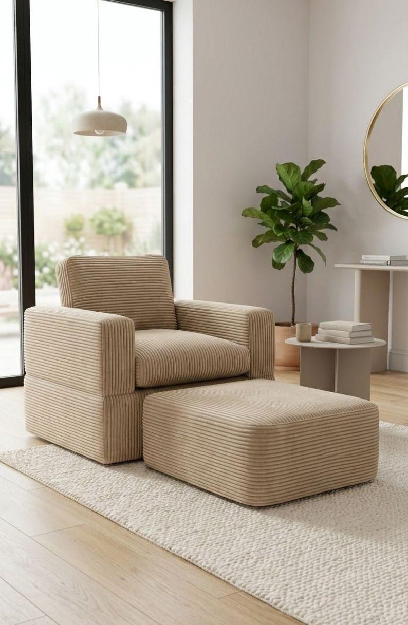 Modulares Cord-Bodensofa, Low-Profile-Schnittcouch, Lesewinkel-Sitzecke Bild 2