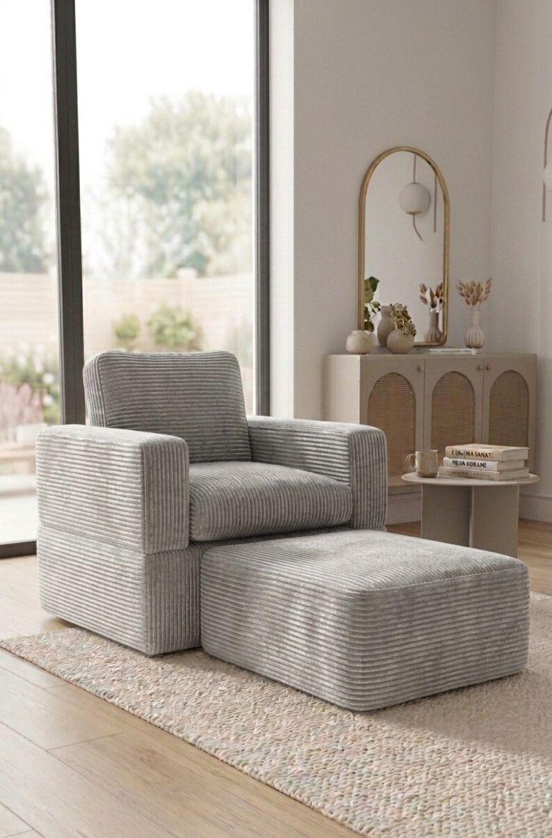 Modulares Cord-Bodensofa, Low-Profile-Schnittcouch, Lesewinkel-Sitzecke Bild 6