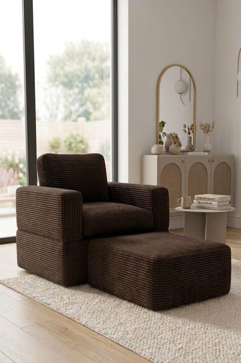 Modulares Cord-Bodensofa, Low-Profile-Schnittcouch, Lesewinkel-Sitzecke Bild 3