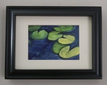 Water Lily Pads Original Loose Watercolor Painting on Paper UNFRAMED Unique Nature Illustration Plants Scenery Gift Wall Art Decor