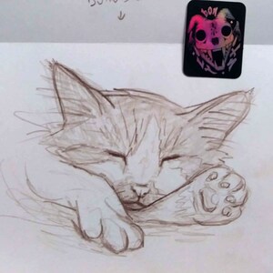 Tarjeta de agradecimiento de patrocinio con boceto y pegatina. Soporte de agradecimiento al artista. Arte original.