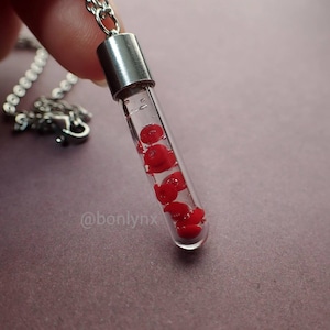 SILVER Necklace RED Blood Cells Magnified Specimen Mini Tube Vial - Hematology Medical Doctor Nurse Science Gift - Vampire Halloween Costume