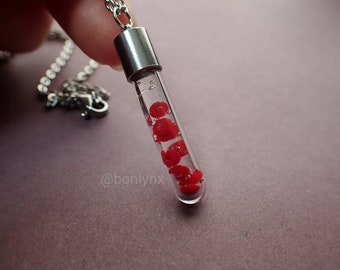 SILVER Necklace RED Blood Cells Magnified Specimen Mini Tube Vial - Hematology Medical Doctor Nurse Science Gift - Vampire Halloween Costume