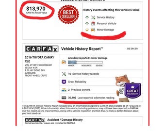 Carfax report for vehicles from USA/CANADA