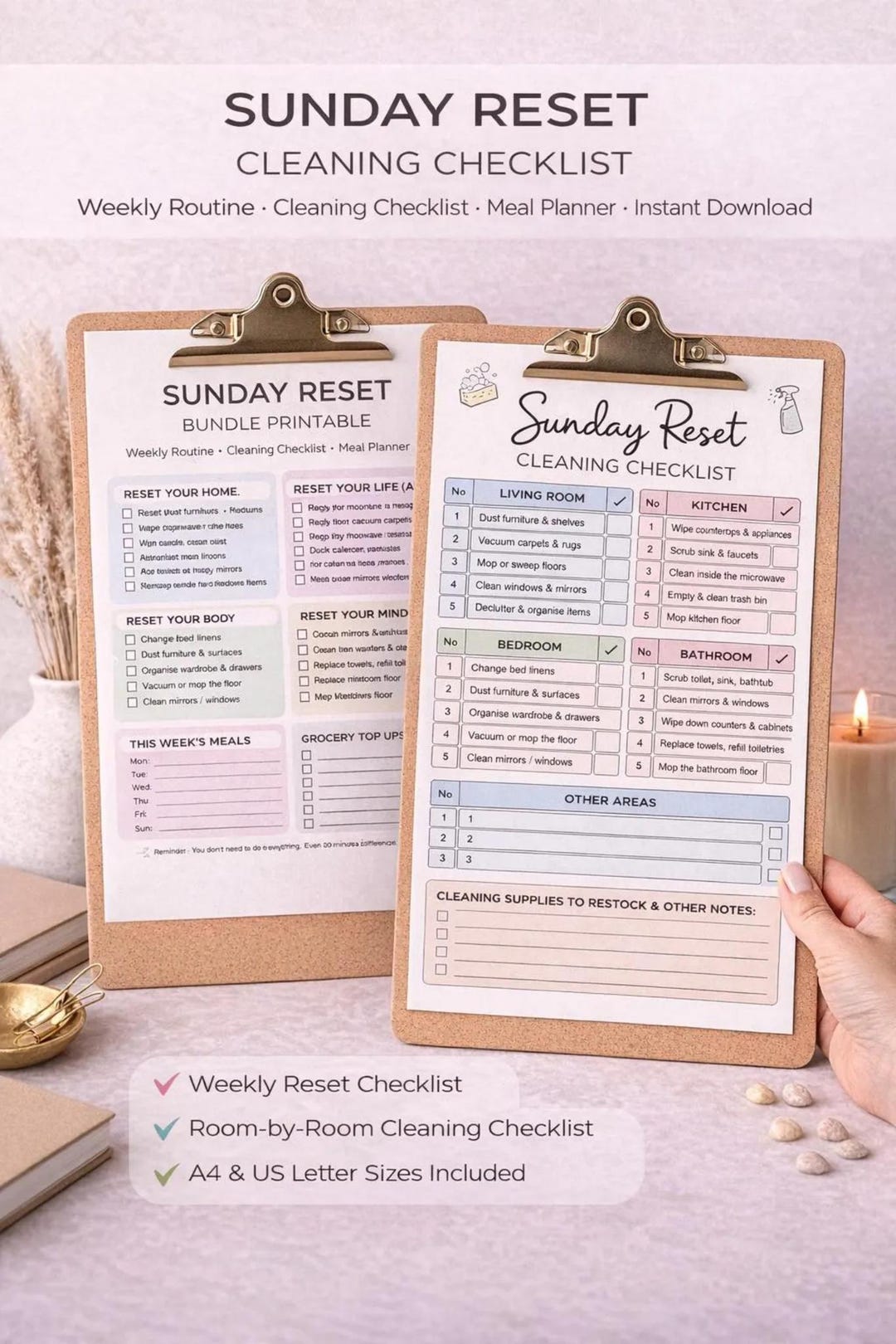 Sunday Reset Clean Checklist.pdf Sunday Reset Checklist | Weekly Planner, Home Cleaning (instant ...