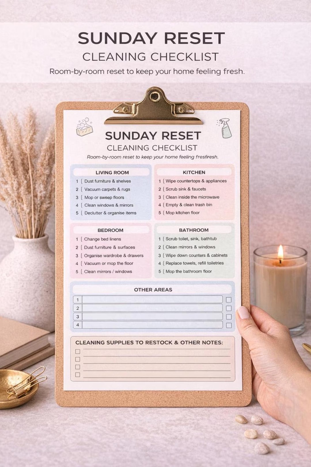 Sunday Reset Clean Checklist.pdf Weekly Cleaning Checklist Printable | Sunday Reset Routine (instant ...