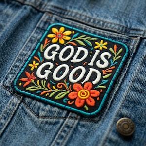 God Is Good Embroidered Patch, Floral Christian Iron On Patch, Colorful Religious Quote Patch (3-8 Inches)