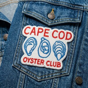 Cape Cod Oyster Club Embroidered Patch, Massachusetts Seafood Iron On Patch, Coastal Grandmother Style Badge, Gift for Oyster Lovers