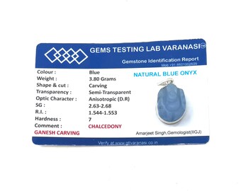 Blue Onyx Ganesh Pendant – Hand Carved Lord Ganesha Necklace (25x20mm)