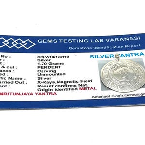 Pure Silver Maha Mrityunjaya Yantra Pendant | Mahant Ji Sacred Hindu Talisman (Lab Certificate)