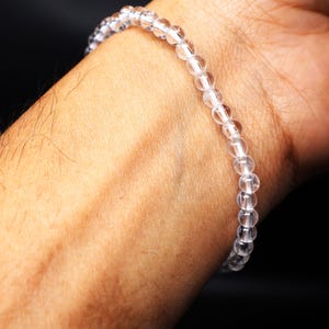 Mahant Ji Natural Clear Quartz Bracelet, 4mm Sphatik Crystal Beads, Certified Gemstone Jewelry