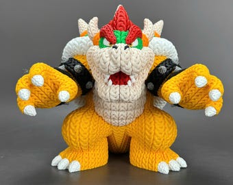 Figurine imprimée en 3D inspirée de Bowser | Texture tricotée | Modèle d'affichage en plusieurs parties | Cadeau déco sorcier